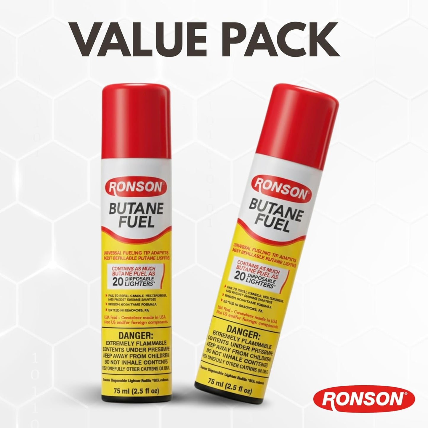 Ronson Butane Fuel Refill 75ml - Clean Burning Universal Lighter Fluid for Torch & Kitchen Use - Pack of 2