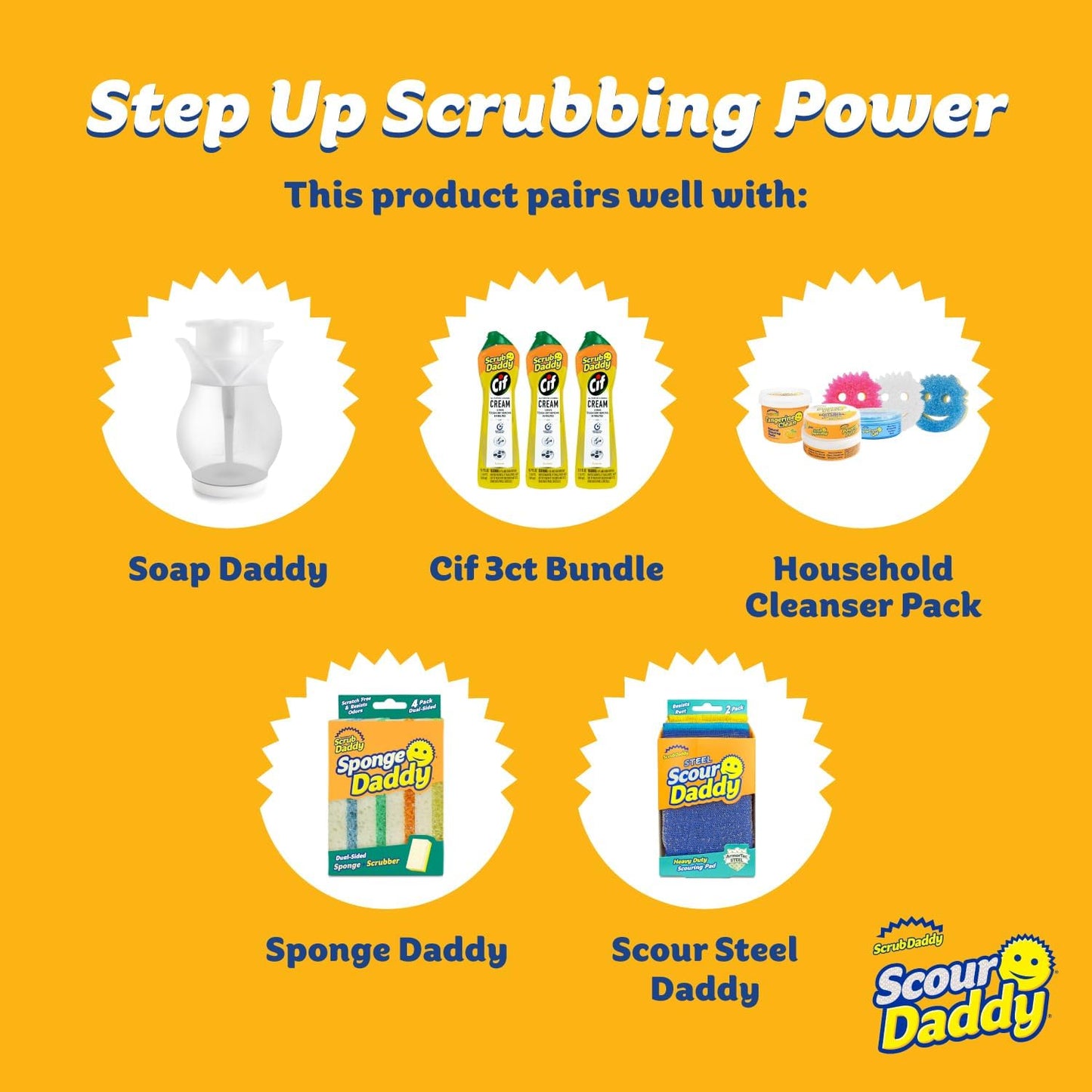 Scrub Daddy Scour Daddy Scouring Pad - Non-Scratch Cleaning Sponges - Durable & Odor Resistant - 3 Count