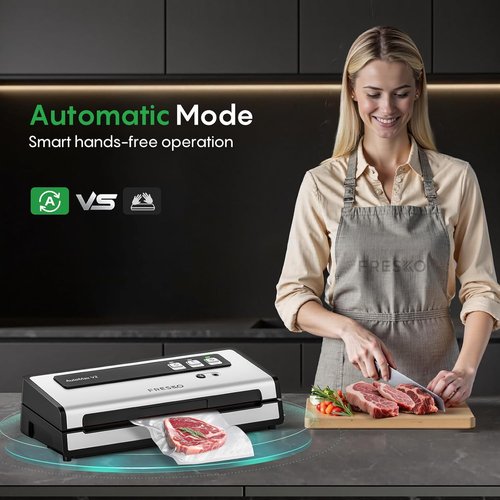 FRESKO Automatic Vacuum Sealer - 95 kPa Suction Power | Compact Food Sealer Kit with 10 Bags