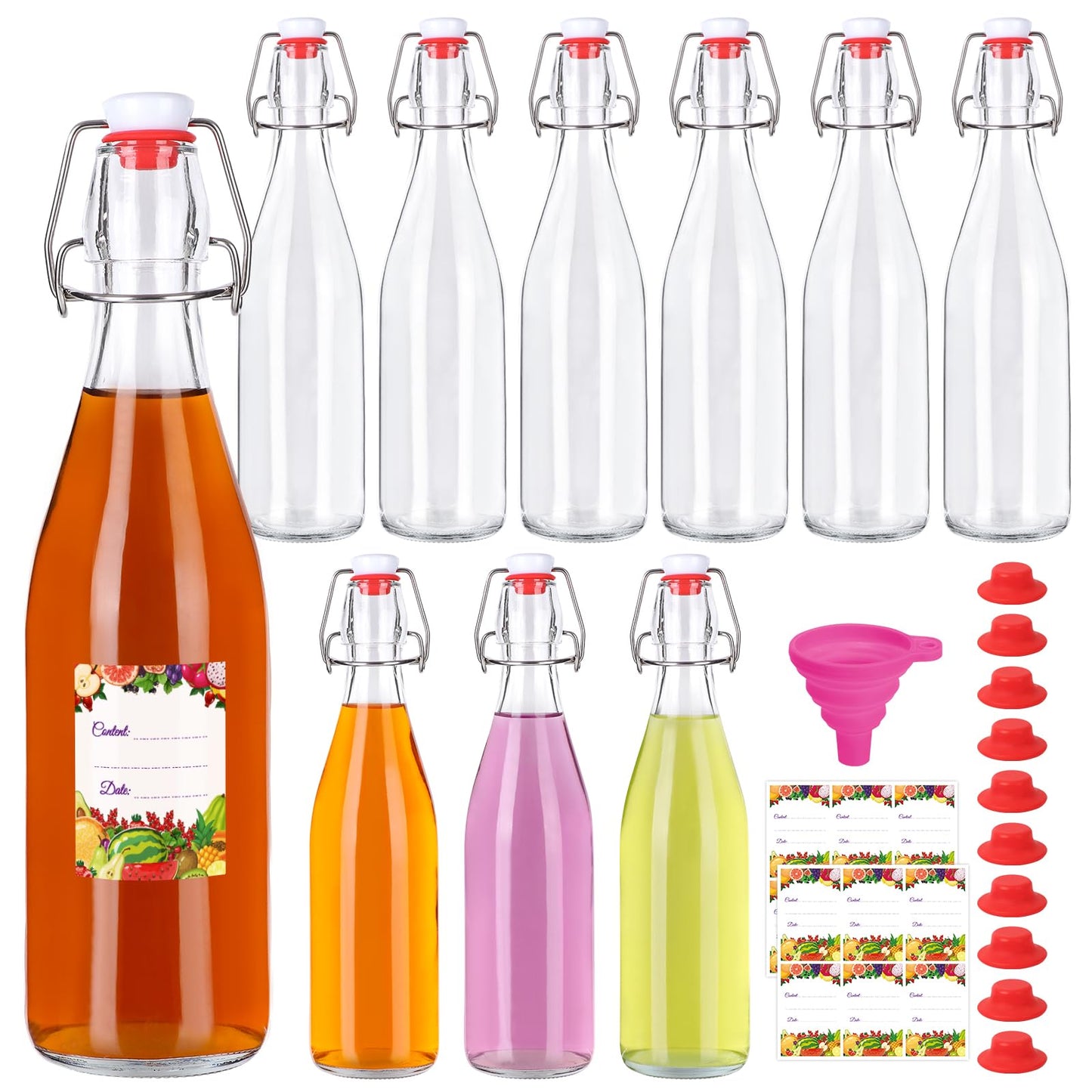 SZUAH 6-Pack 16oz Airtight Swing Top Glass Bottles – Heavy-Duty Reusable Bottles with Stopper for Home Brewing Kombucha, Beer, Vanilla Extract, Craft Sodas & More | Complete Brewing Kit
