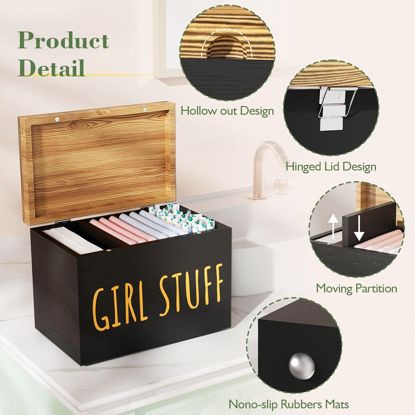 Regine Switzerland Tampon Holder - Stylish Bathroom Organizer with Hinged Lid | Black Storage Box
