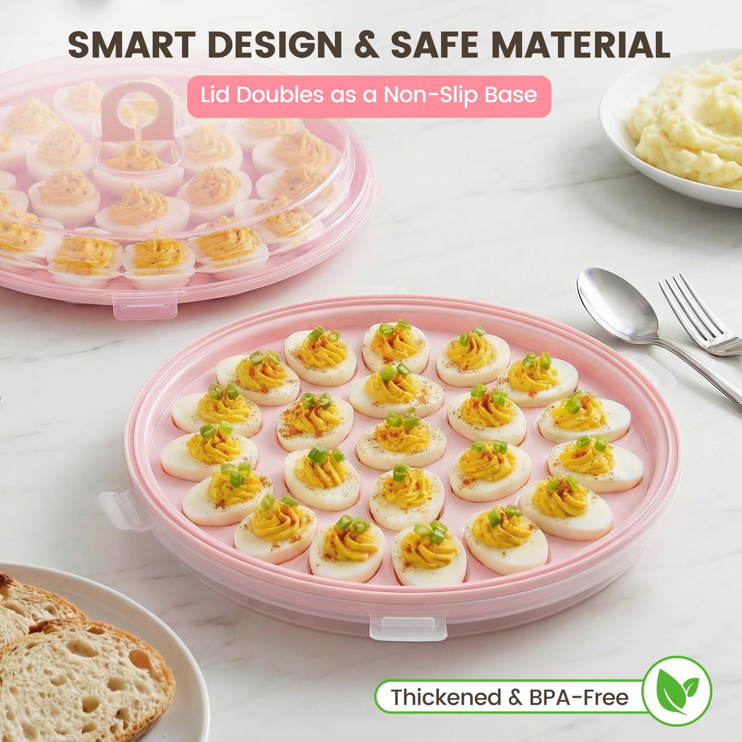 HANSGO Deviled Egg Containers with Lid, 3PCS Deviled Egg Platter Carrier Holder Trays with 66 Slots for Holiday Party and Home Kitchen, Pink