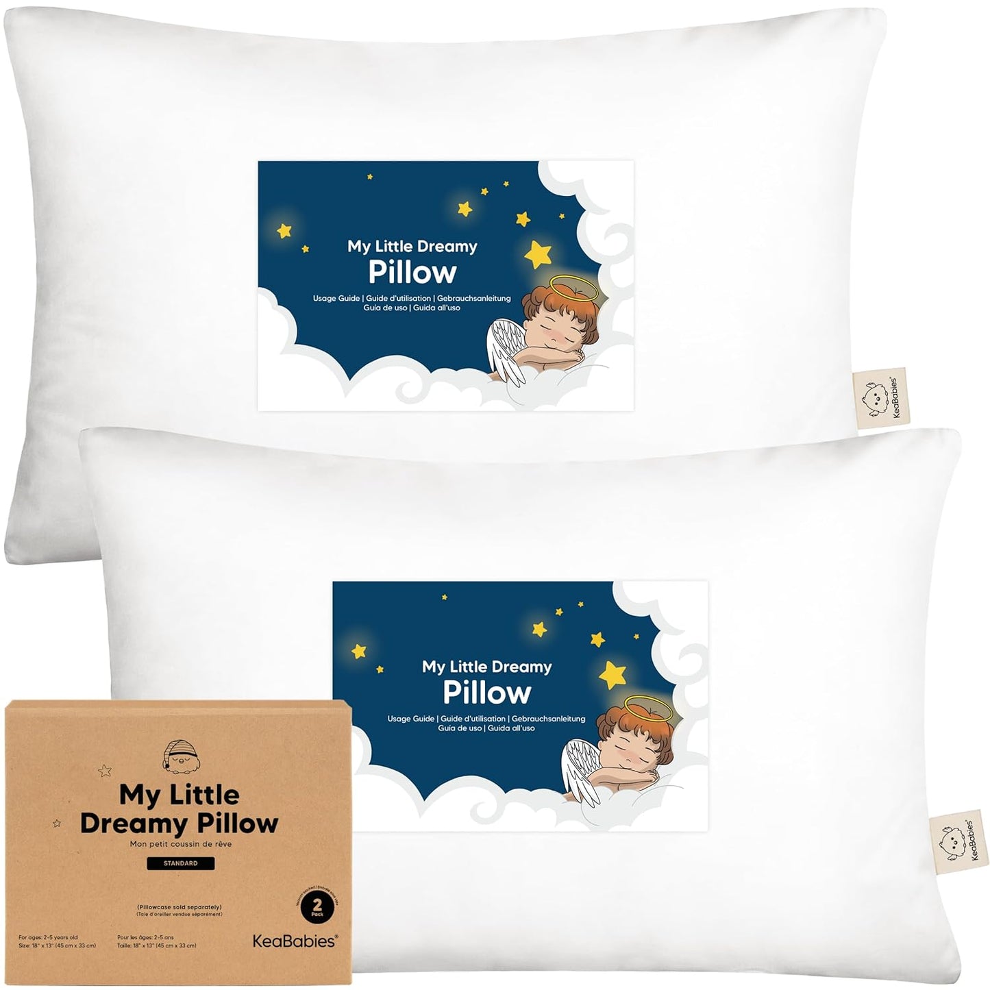 KeaBabies Toddler Pillows - Soft Organic Cotton for Ages 2-5 | 13x18, Machine Washable, Ideal for Travel & Nap