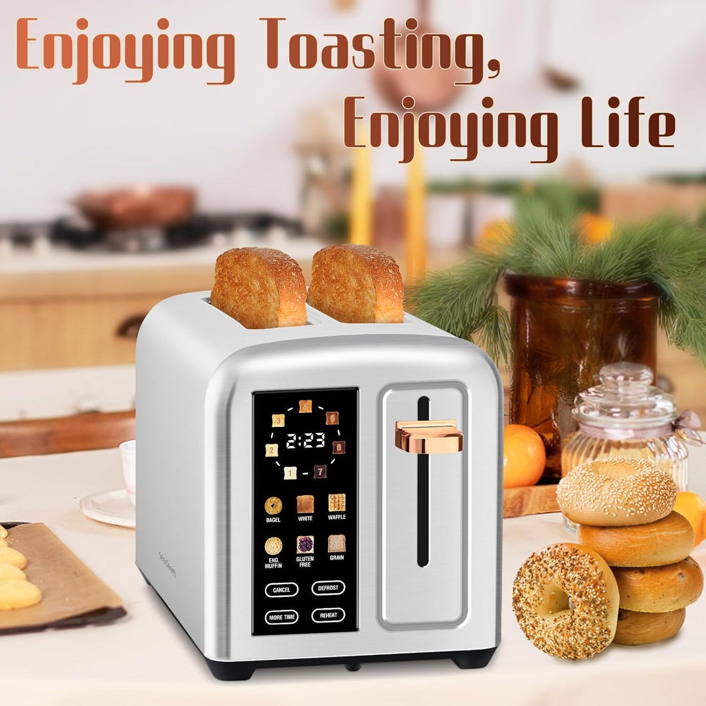 SEEDEEM 2-Slice Toaster - Touch Screen, Faster Heating, 7 Shade Settings, 1.5” Wide Slots, Silver Metallic