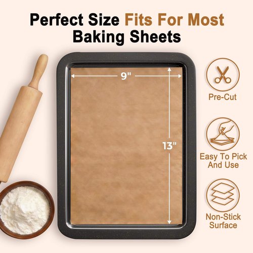 JOFULER Parchment Paper Sheets, 9x13 Inch Non-Stick Precut Unbleached Parchment Paper for Baking, Grilling, Air Fryer and Steaming, Perfect for Cookies, Bread, Cakes and More, 100PCS