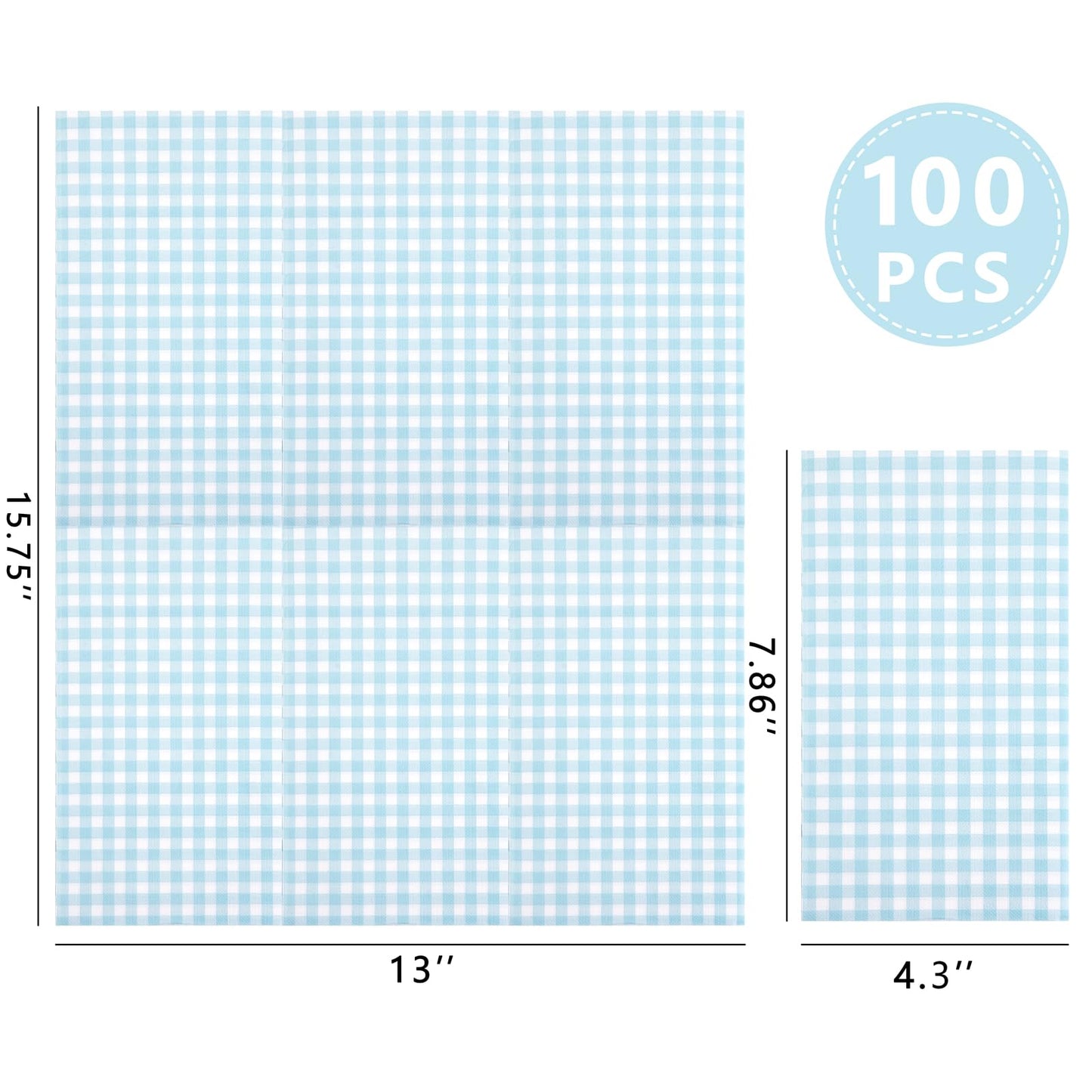WDF 150Pack Baby Blue Paper Checkered Napkins - 3 Ply Disposable Blue and White Gingham Napkins Guest Dinner Napkins Paper for Bathroom/Picnic/BBQ/Birthday/Wedding