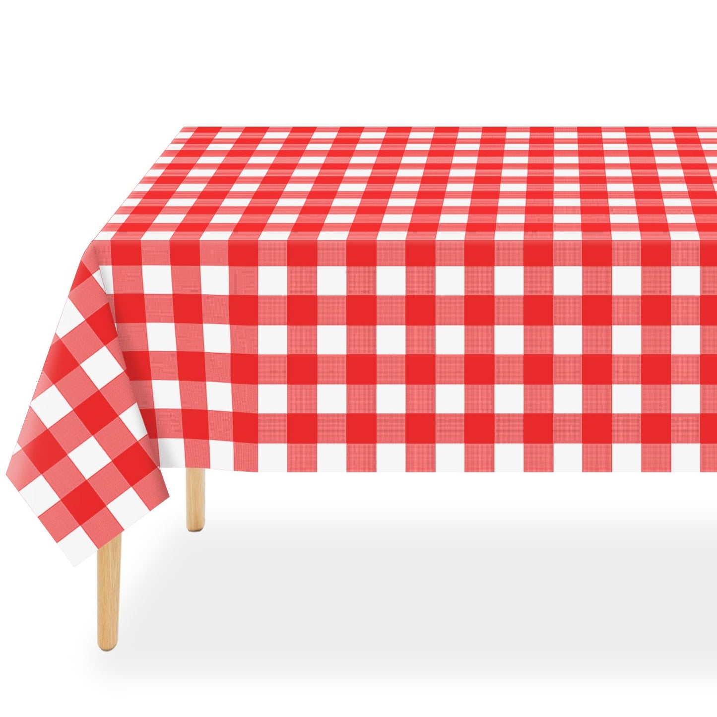 QIKSION Red Gingham Tablecloth Disposable 6 Pack, 54 x 108 Inch Red and White Checkered Table Cloth for Picnic, Outdoor BBQ Decorations, Birthday Party Supplies, Rectangle, Plastic Table Cover