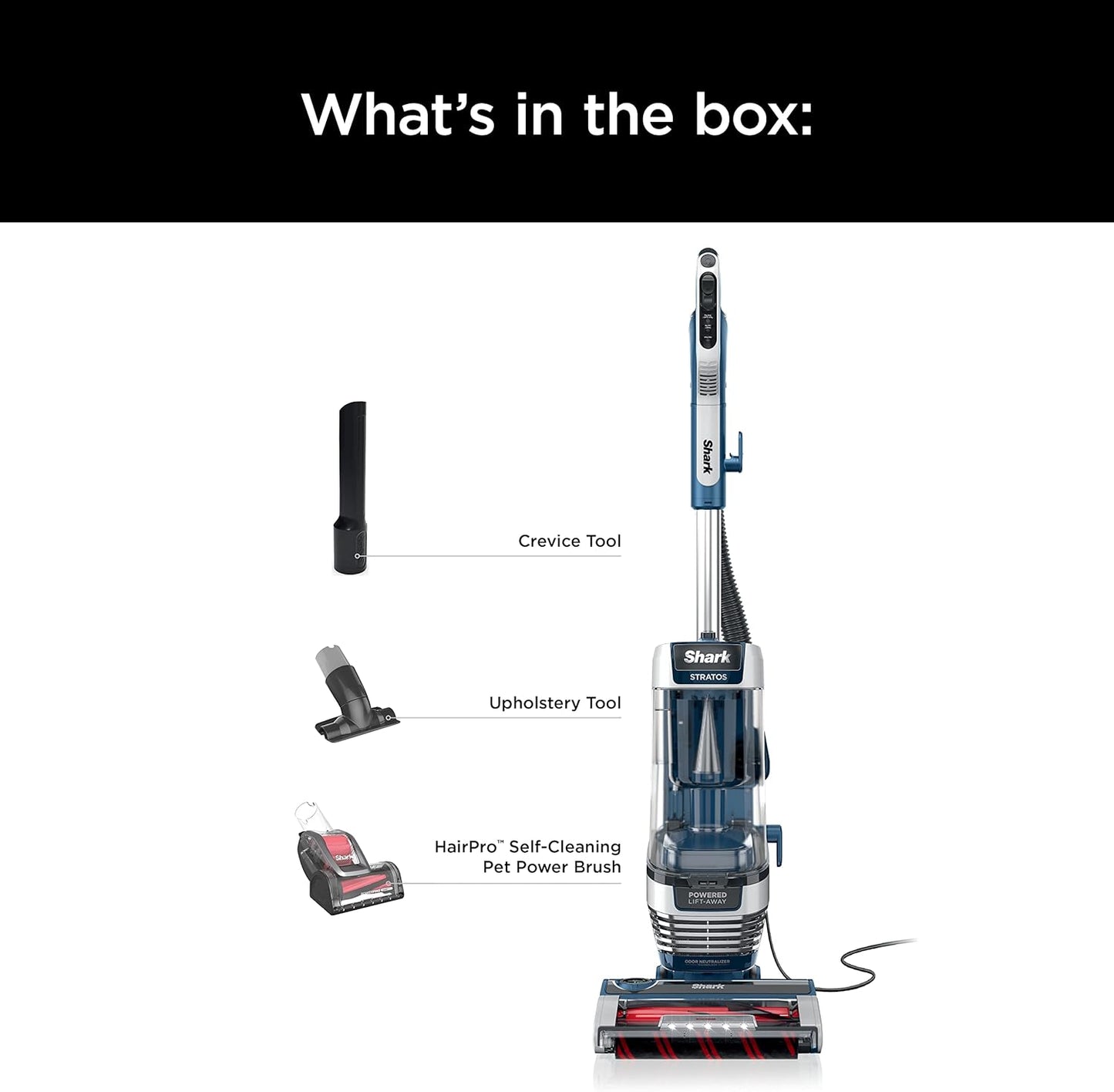 Shark Stratos Upright Vacuum - DuoClean PowerFins & HairPro | Self-Cleaning Brushroll, Navy AZ3002