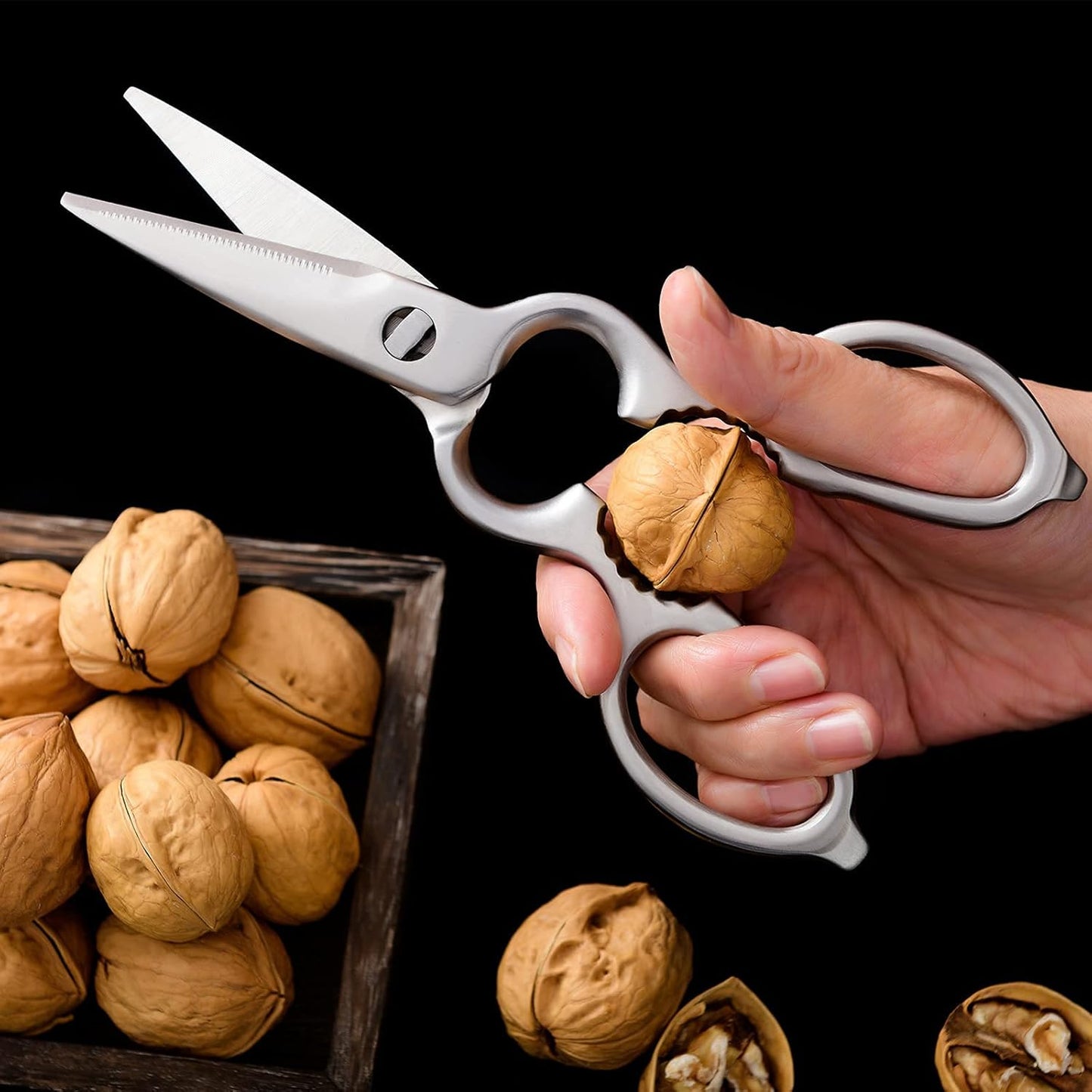 Skiennix Stainless Steel Kitchen Shears - Heavy Duty Forged Scissors for Professional Chefs | Silver