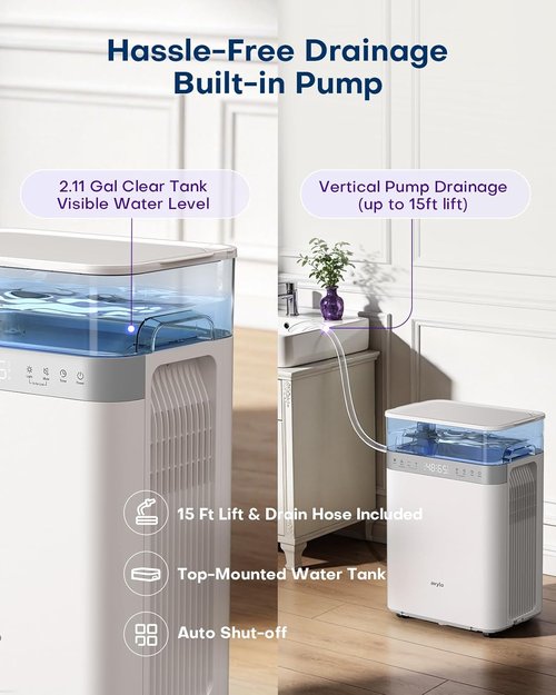 Avylo Dehumidifier | Energy Star Efficient 90 Pint/D for Basements | 4500 Sq.Ft, 2.11 Gallon Tank