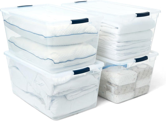 Rubbermaid Cleverstore 95 Qt Clear Storage Bins - Stackable, BPA-Free, 4-Pack | Made in USA