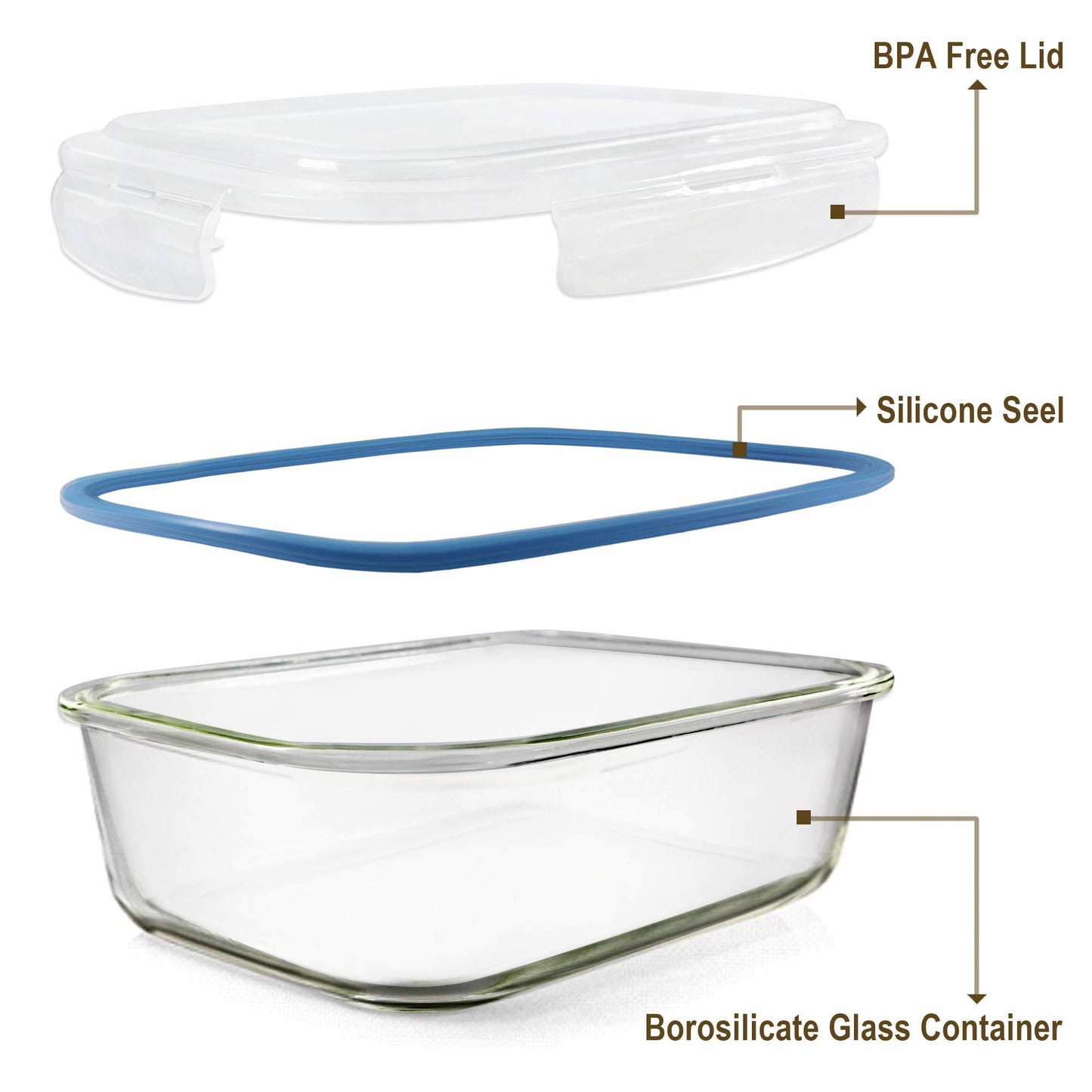 EcoEvo Glass Food Storage Containers Set, Large Size Containers with Lids, BPA-free Locking lids, 100% Leak Proof Glass Meal Prep Containers, Freezer to Oven Safe (2 Pack of 80oz)