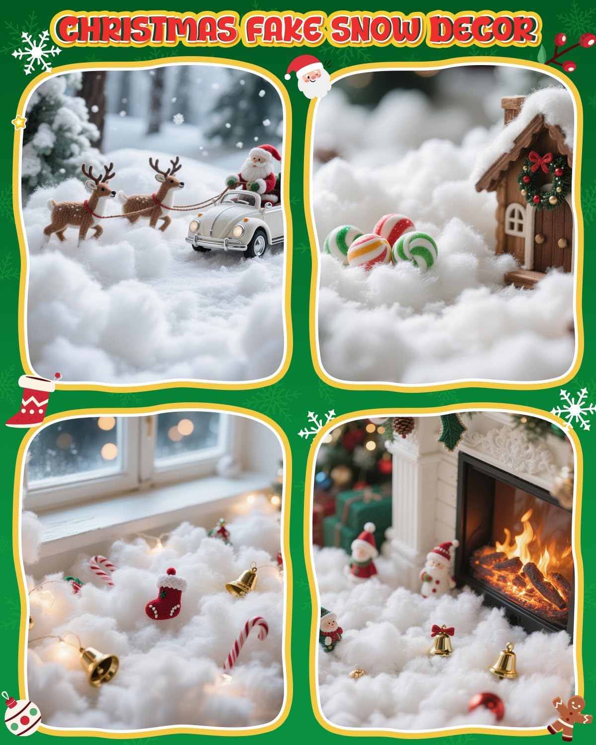 Skiennix Fluffy Fake Snow | 17.64oz Cotton Artificial Snow for Christmas Decor & Indoor Parties