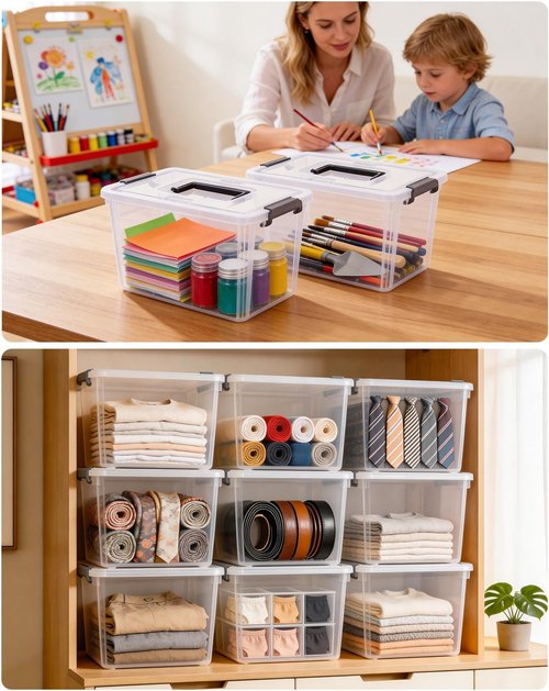 ITYLIFE Clear Plastic Storage Bins - 4 Pack with Latching Lids & Handles | Stackable Organizing Containers for Toys, Crafts, Tools