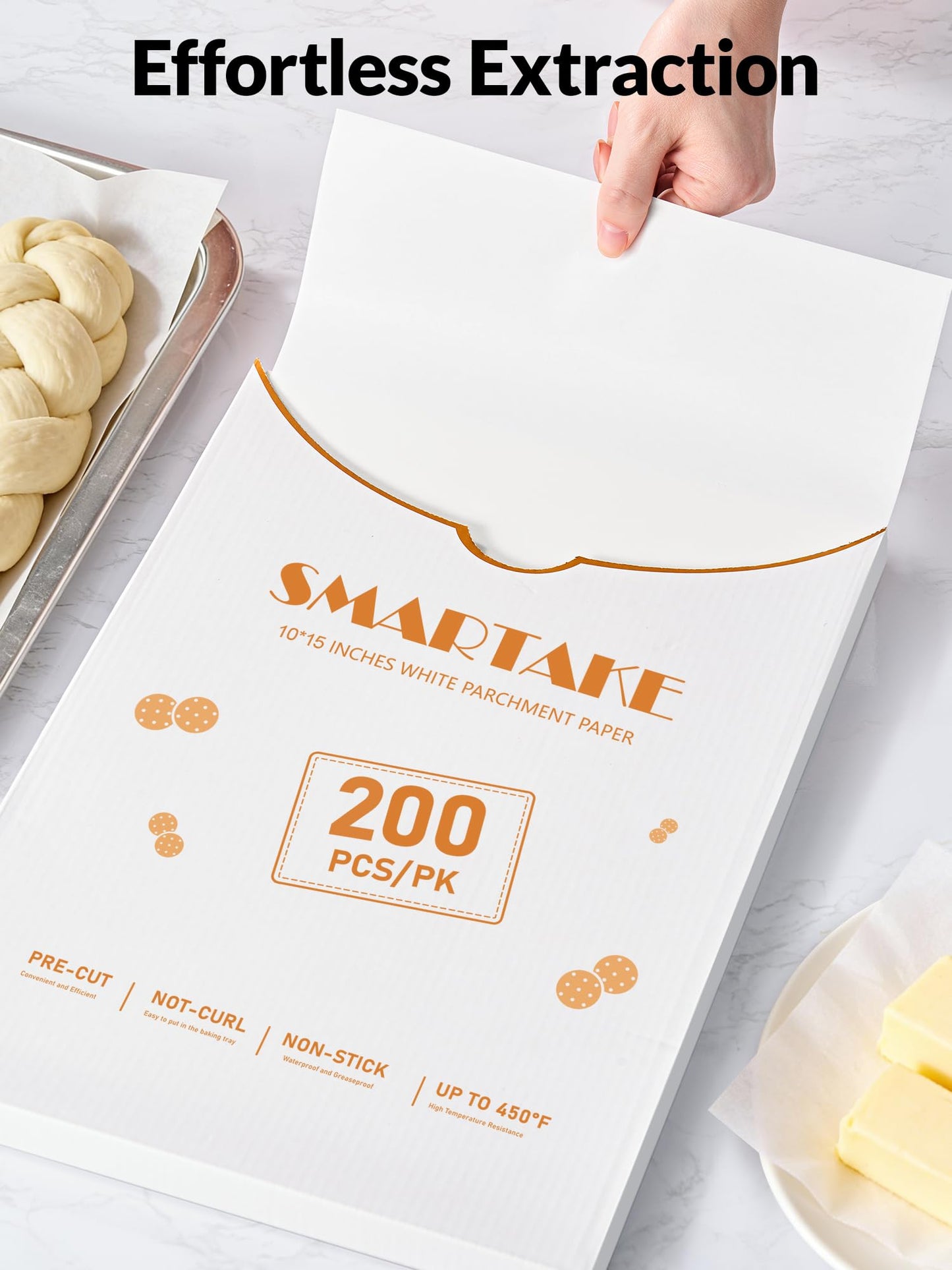 SMARTAKE 200 Pcs Parchment Paper Baking Sheets, 10x15 Inch Non-Stick Precut Baking Parchment, Suitable for Baking Grilling Air Fryer Steaming Bread Cup Cake Cookie and More (White)