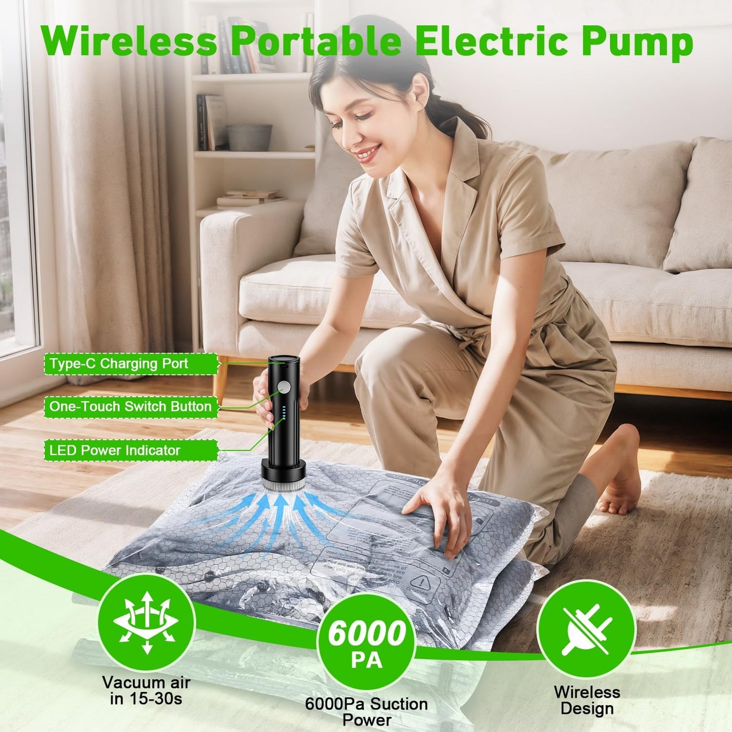 Vacuum Seal Bags for Clothing by [Brand Name] - Wireless Electric Pump Included | 9 Pack Space Saver for Travel & Home