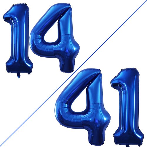 GOER Jumbo Number 14 Balloons - 42 Inch Foil Helium Decorations for 14th Birthday Party (Blue)