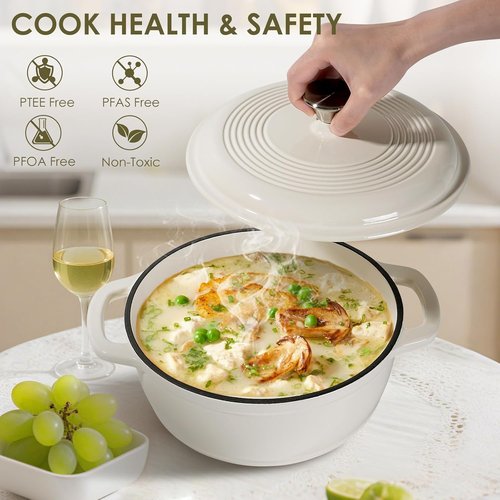 AIVIKI Enameled Cast Iron Dutch Oven - 5QT Heavy-Duty Cookware for Baking & Roasting | Cream White