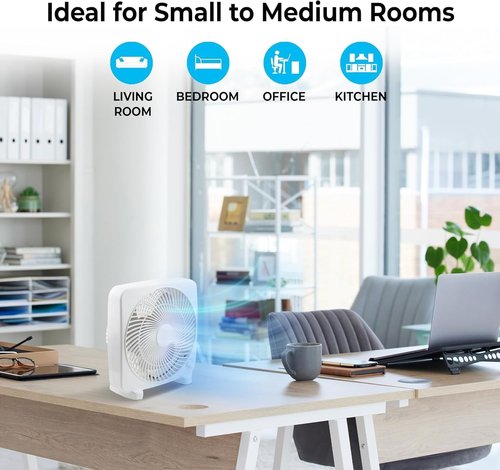 EZ-CHILL 9" Electric Portable Box Fan - 2-Speed Quiet Operation for Home, Bedroom & Office