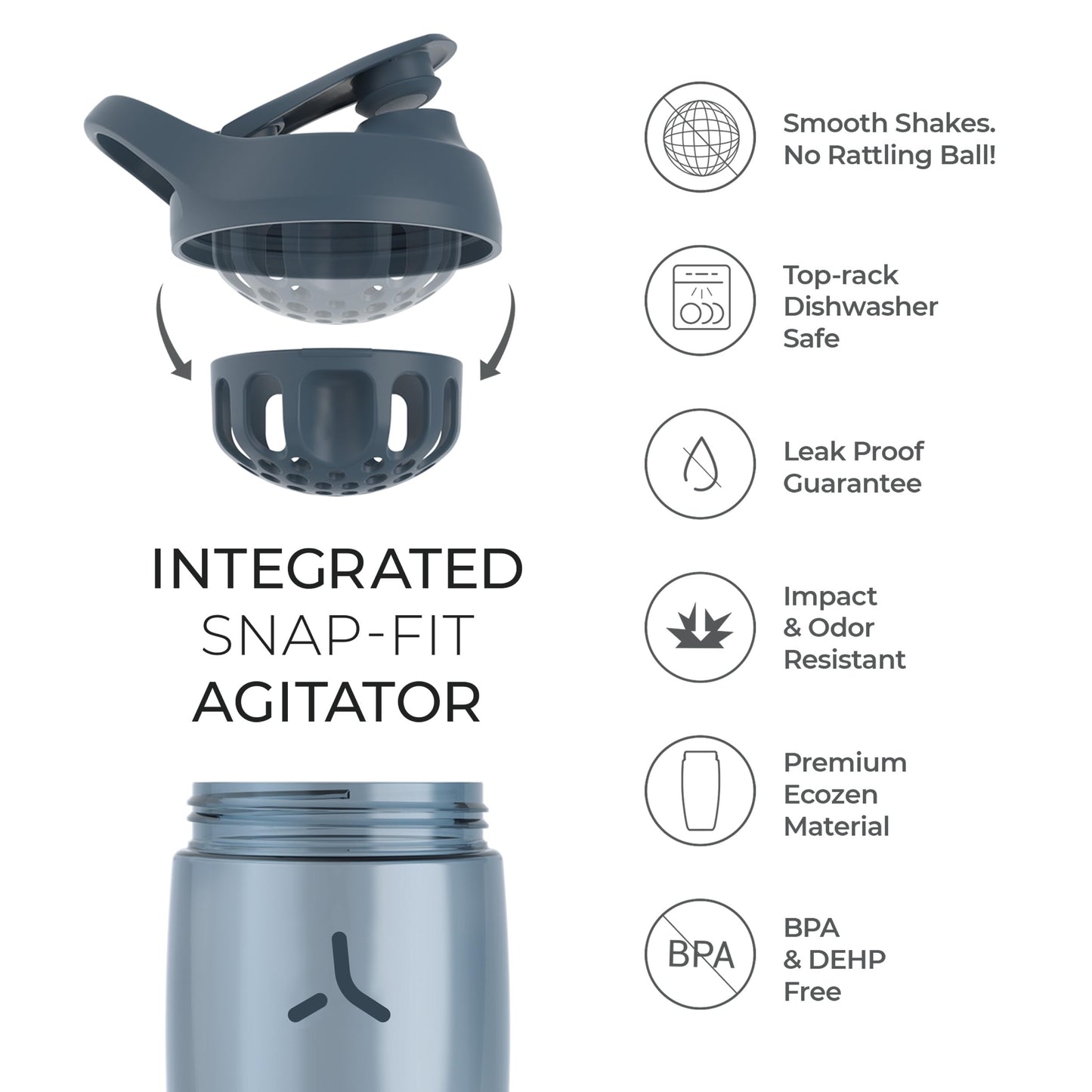 Promixx Pursuit Protein Shaker Bottle (24 oz) – Silent No-Ball Mixer, Leak-Proof Lid, BPA/BPS & Phthalate-Free ECOZEN – Easy-Clean Shaker Cup for Protein Shakes, Pre & Post-Workout Smoothies