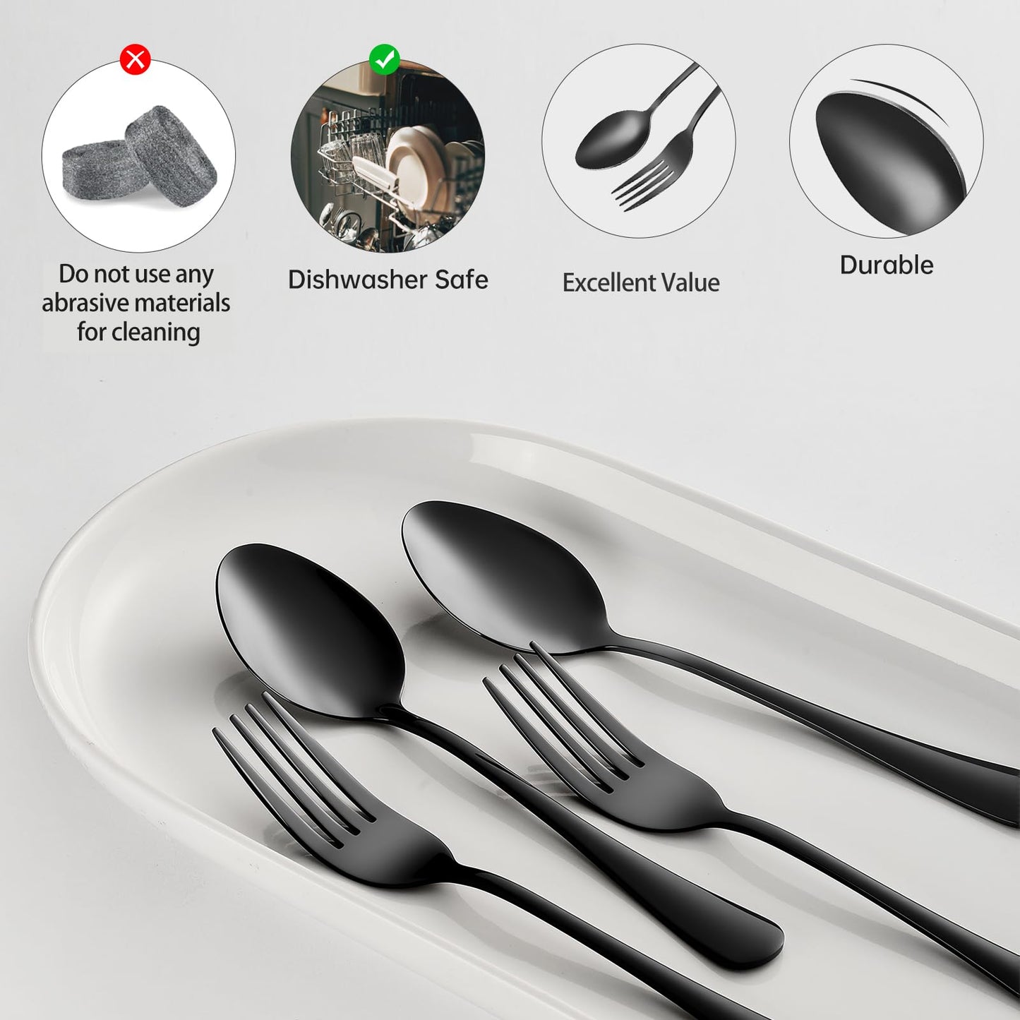 Spoons and forks set black silverware 36pcs black forks and spoons set Durable Dishwasher Safe Food-Grade stainless steel utensil set
