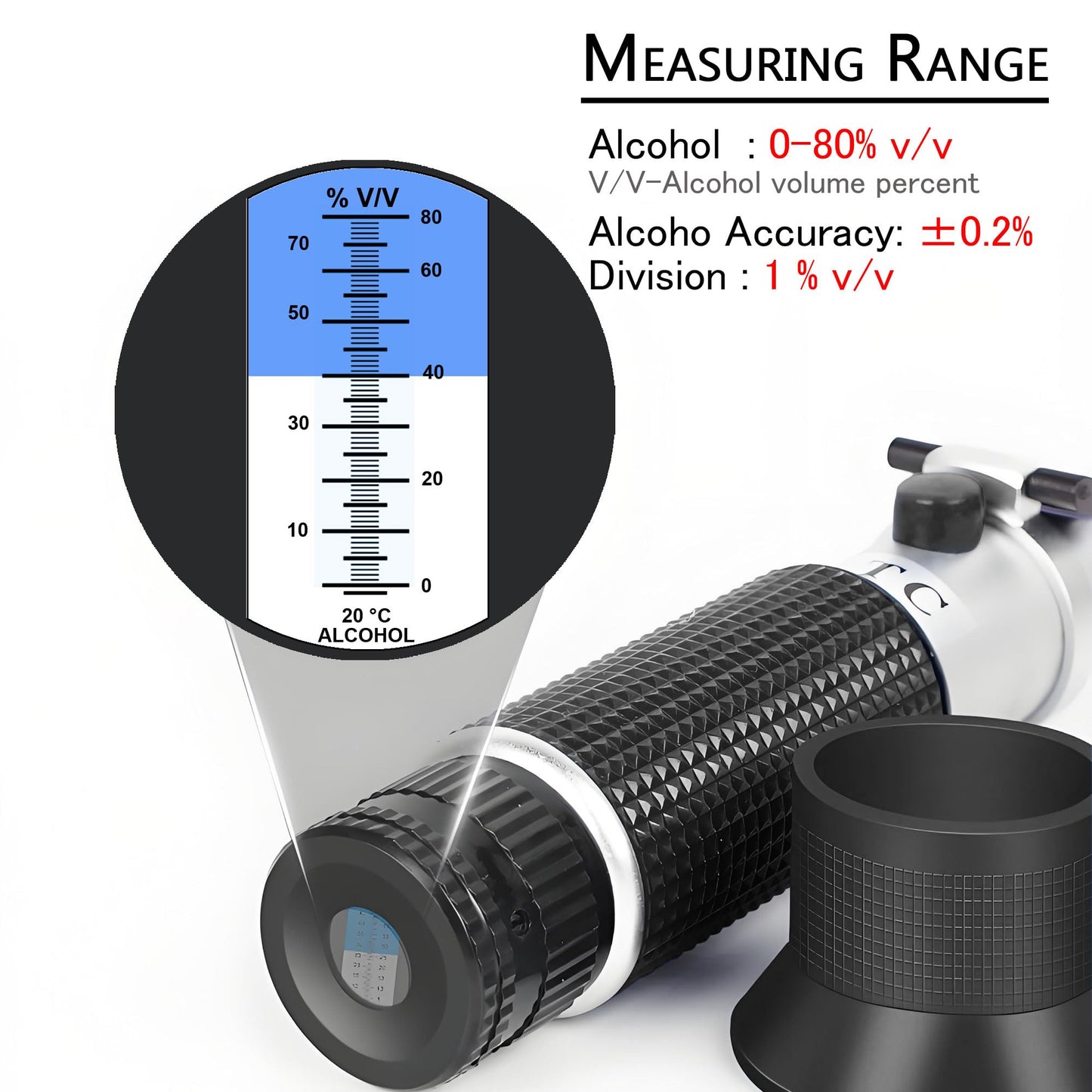 Handheld Alcohol Refractometer,V·RESOURCING 0~80% Alcohol Content Measurement Tool Tester for Spirits Distilled Ethanol with Water Like Whiskey, Brandy;Used in Scientific Research, Alcohol Purchase