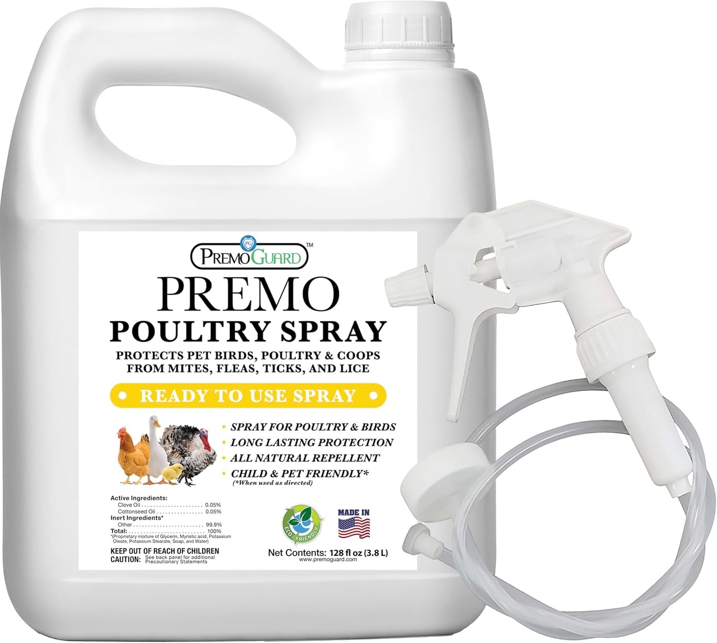 Premo Guard Poultry Spray - Natural Pest Control for Chickens - 128 oz | Kills Mites, Fleas, & Lice Safely