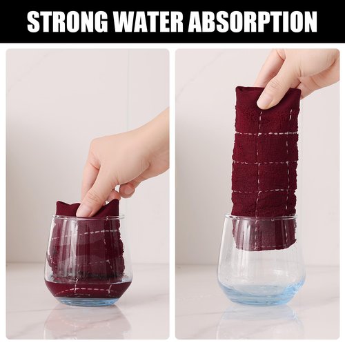 Homaxy 100% Cotton Terry Kitchen Towels(Burgundy Red, 13 x 28 inches), Checkered Designed, Soft and Super Absorbent Dish Towels, 6 Pack