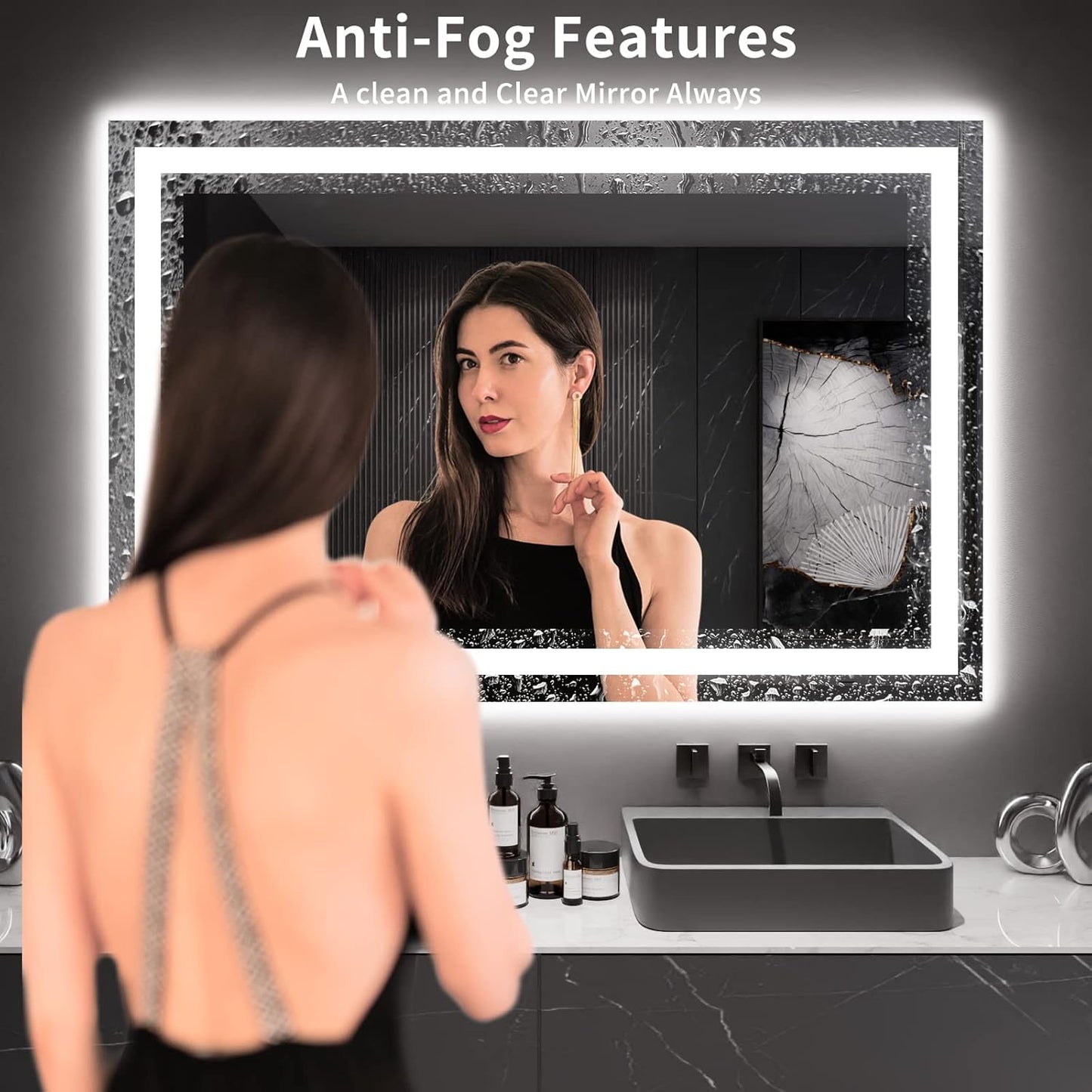 LOAAO LED Bathroom Mirror - 60x40 Inch, Dimmable & Anti-Fog, Backlit/Front Lit, Tempered Glass