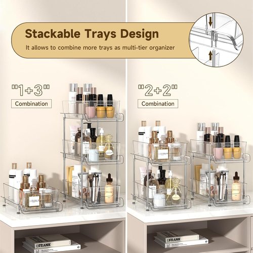 HIHEGD 2-Tier Bathroom Organizer - Clear Under Sink & Pull-Out Cabinet Storage Solution