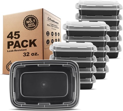 Freshware Meal Prep Containers - 45 Pack Stackable Food Storage with Lids | Microwave & Dishwasher Safe (32 oz)