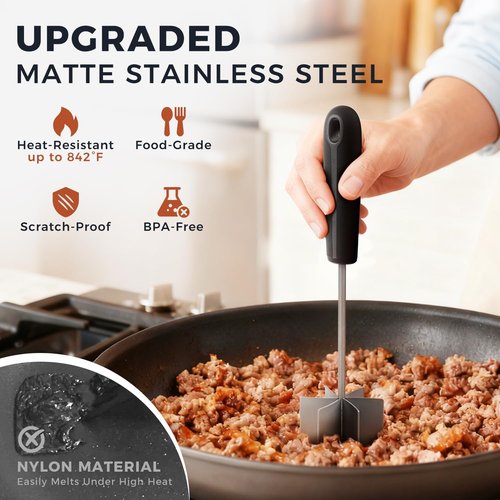 Coinicxcel 10-Inch Stainless Steel Meat Chopper - Heat Resistant, Ergonomic Handle & 6 Curved Blades