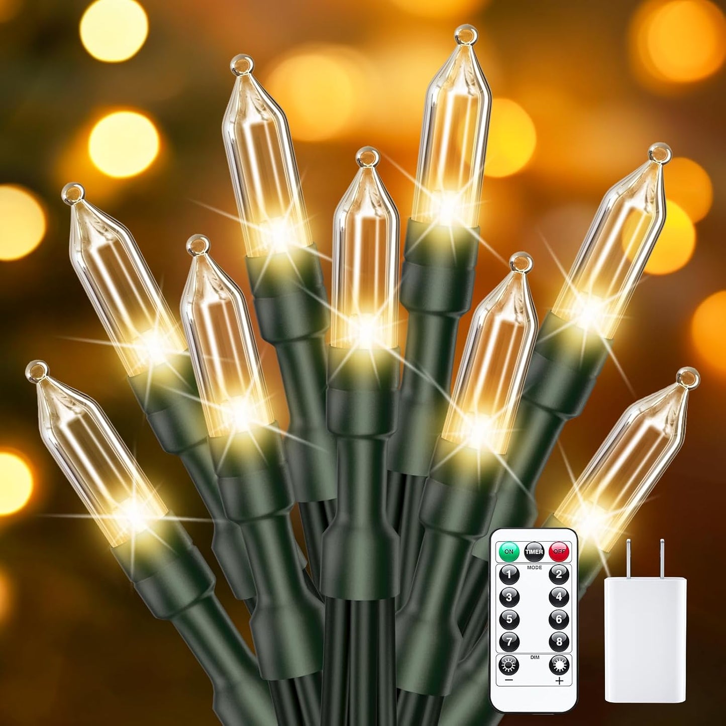 Minetom LED Christmas Lights - 39 FT Warm White Mini String Lights with Remote & USB Power Adapter | Perfect for Holiday Decor