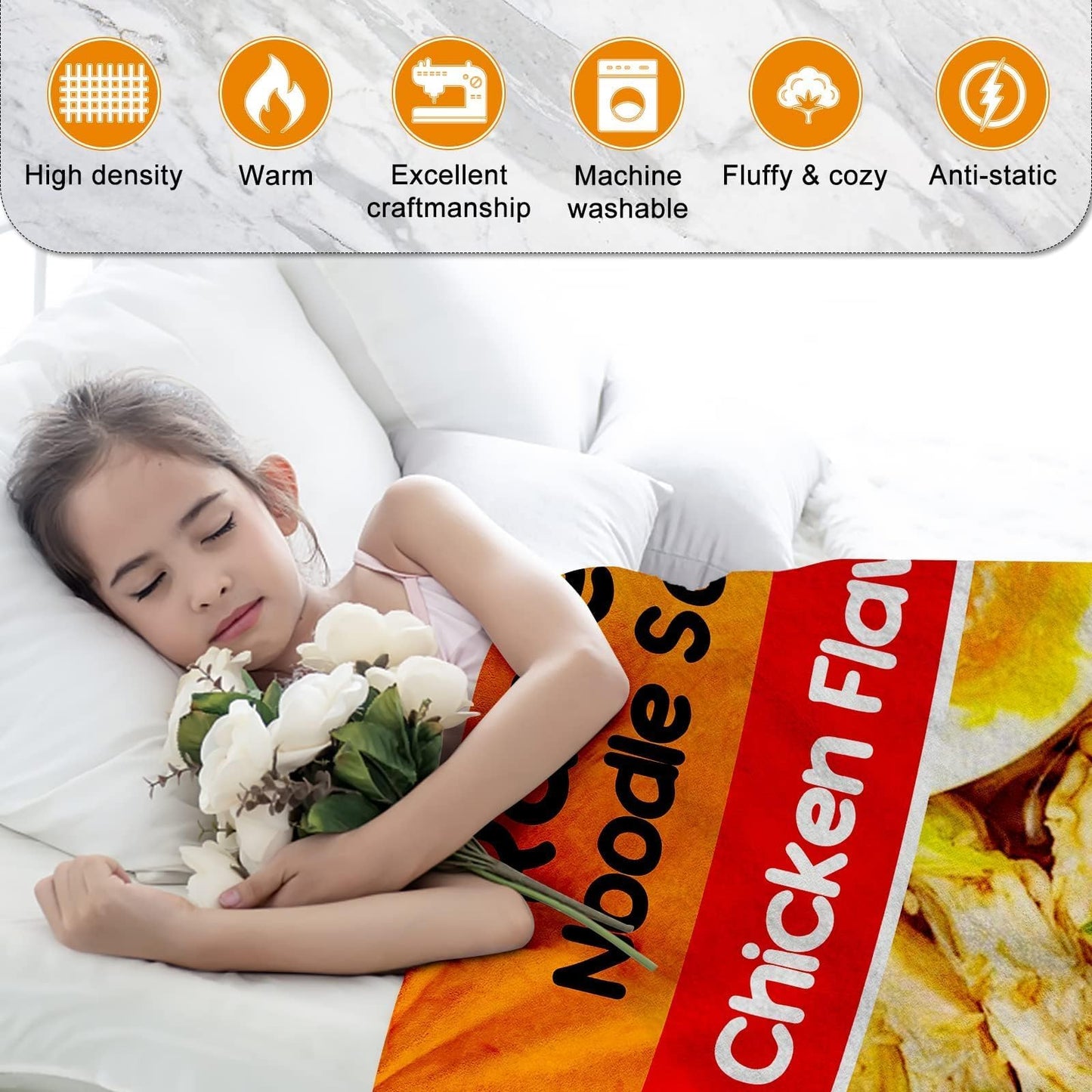 Sofevaim Ramen Blanket 50x60 Inch, Funny Food Blanket Flannel Throw, Soft Ramen Noodle Blanket for Kids Teens and Ramen Lovers, Cozy Gift for Bedroom Sofa Travel Nap