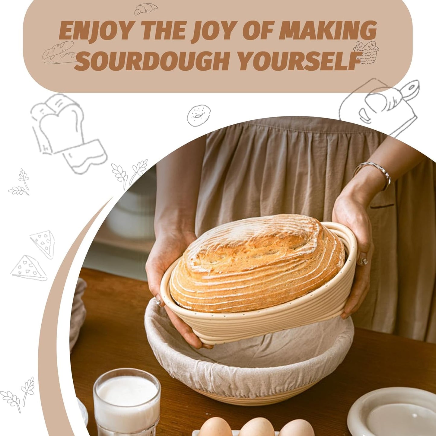 Proofing Basket Gift Set by Sourdough | 9" Round & 10" Oval Bannetons with Essential Baking Tools