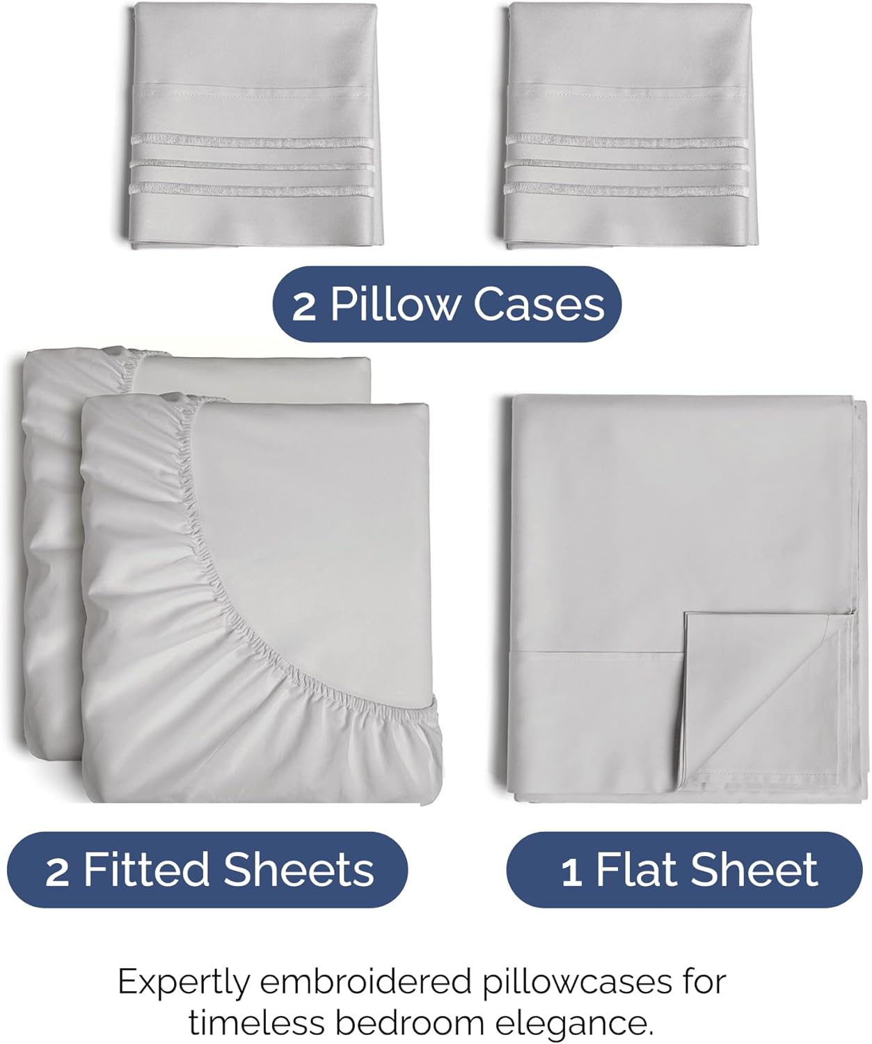 Split King Size 5-Piece Sheet Set - Comfy Cooling Bed Sheets | Luxury Hotel Quality - Deep Pockets, Wrinkle-Free - Oeko-Tex Certified, French Grey