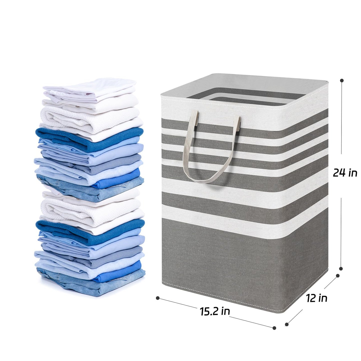 MANYOND 2 Pack Grey Laundry Baskets 75L Large, Collapsible Laundry Hamper Dirty Clothes Hamper Freestanding Waterproof with Reinforced Padded Handles, for Dorm Bedroom Bathroom Apartment Essentials