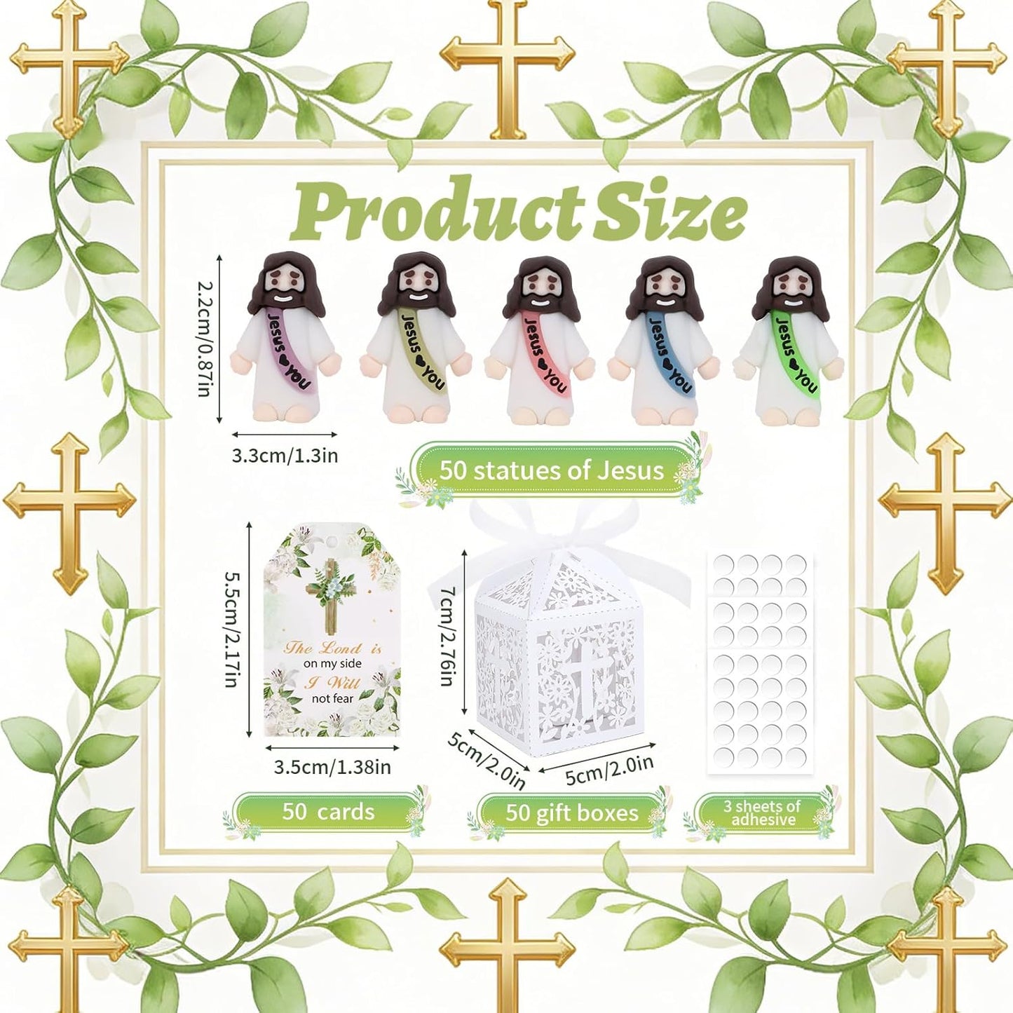 Skiennix Mini Jesus Figurines - 50 Sets Glow in The Dark Gifts with "Let Your Light Shine" Cards | Perfect for Church Baptism and Religious Parties