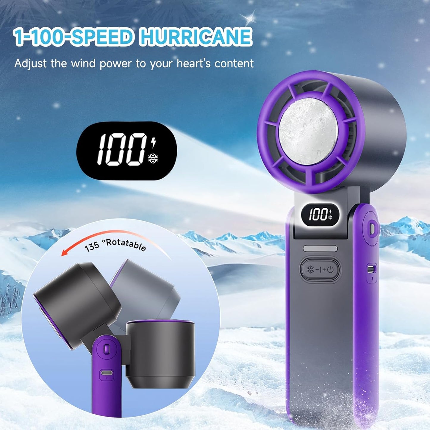 Skiennix Portable Handheld Turbo Fan - Rechargeable Mini Fan with 1-100 Stepless Speeds | Perfect for Summer Travel & Outdoor Use (Black)