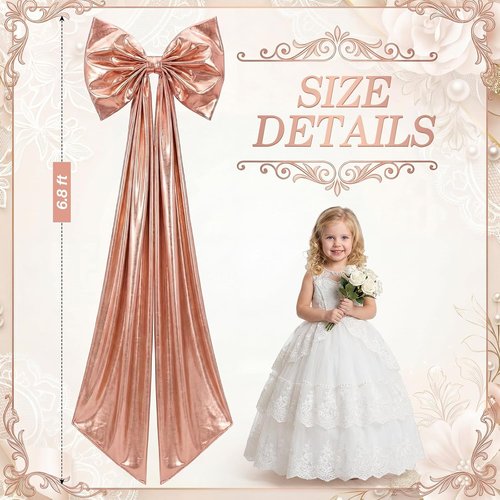 Giant Shiny Bow Decoration - 82 Inches Extra Large Rose Gold Bow with Metal Clip & Wire Support for Weddings, Parties, and Home Decor