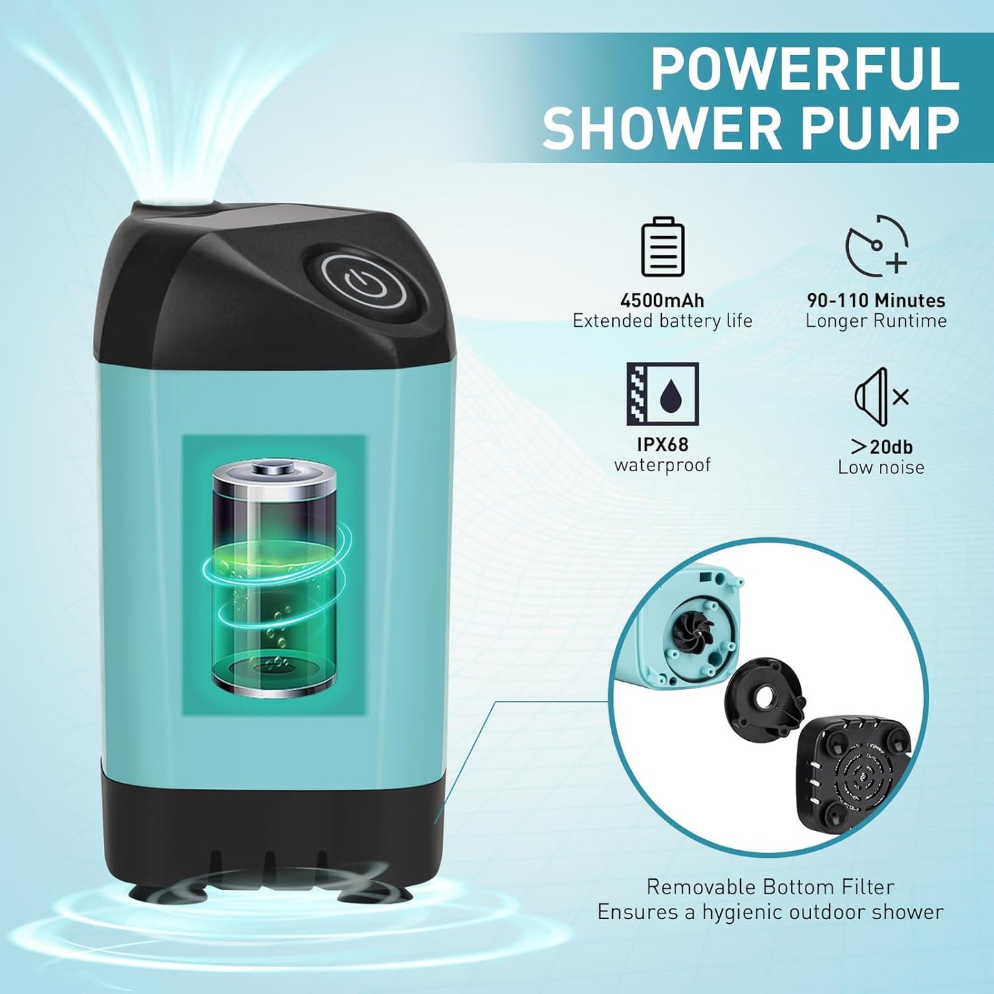 Skiennix Portable Hot Shower - 1000W Immersion Heater & Rechargeable Pump | 6.6 Gallon Camping Kit