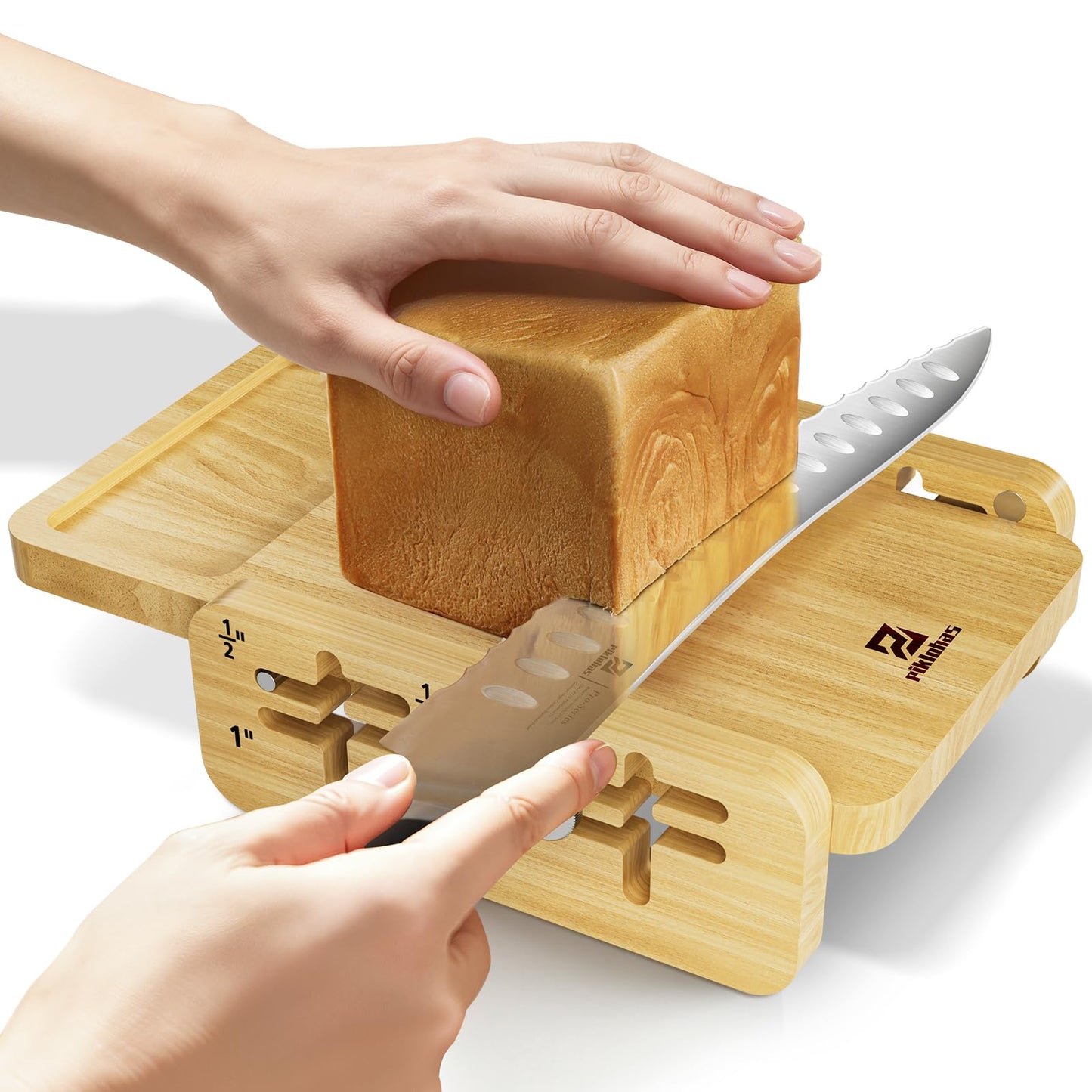 Piklohas Bread Slicer With Bread knife, World's 1st Horizontal Bread Cutter for Homemade Bread, 4 Thickness Adjustable, Paired With Multifunction Serrated Knife for Efficient Slicing, Baking Gifts