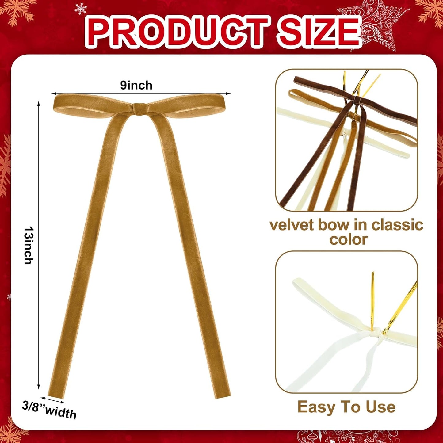 Skiennix 24 Pcs Velvet Bows - Vintage Ribbon Bows for Christmas Tree & Crafts | 9 x 13 Inch, Brown, Khaki, Beige