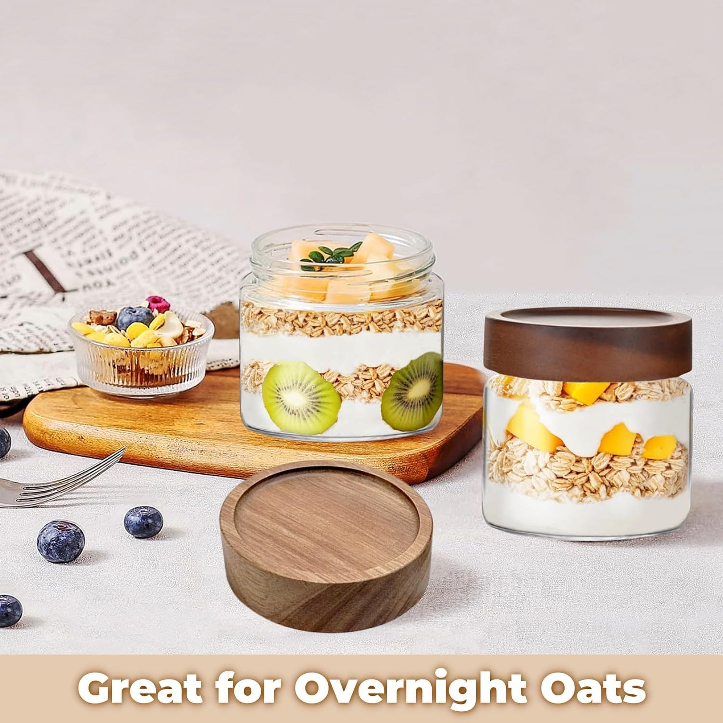 Skiennix Glass Food Storage Jar - Premium 17 Fl Oz Airtight Container with Wooden Lid | Ideal for Coffee, Tea, and Spices