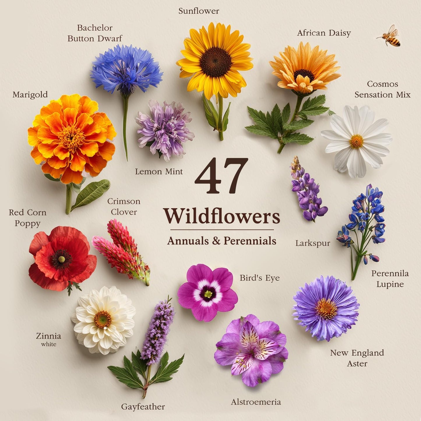 Seedboy Wildflowers Seed Mix for Pollinators - 8 oz Bulk Non-GMO Seeds for Bees & Butterflies | 47 Varieties