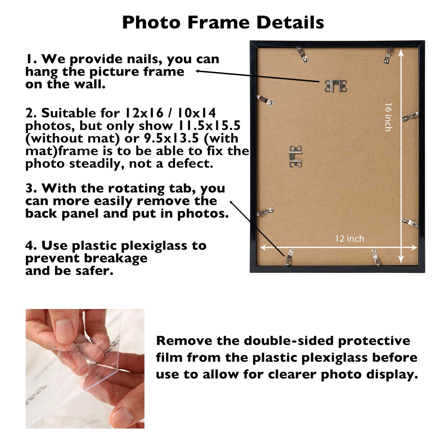 JCJMY 12x16 Picture Frame Set of 6 Black with 10x14 Mat for 30 x 40cm Diamond Art Painting, Display Photo 10x14 with Mat or 12 x 16 Without Mat, Wall Hanging Large Frame, 6 Pack, Black