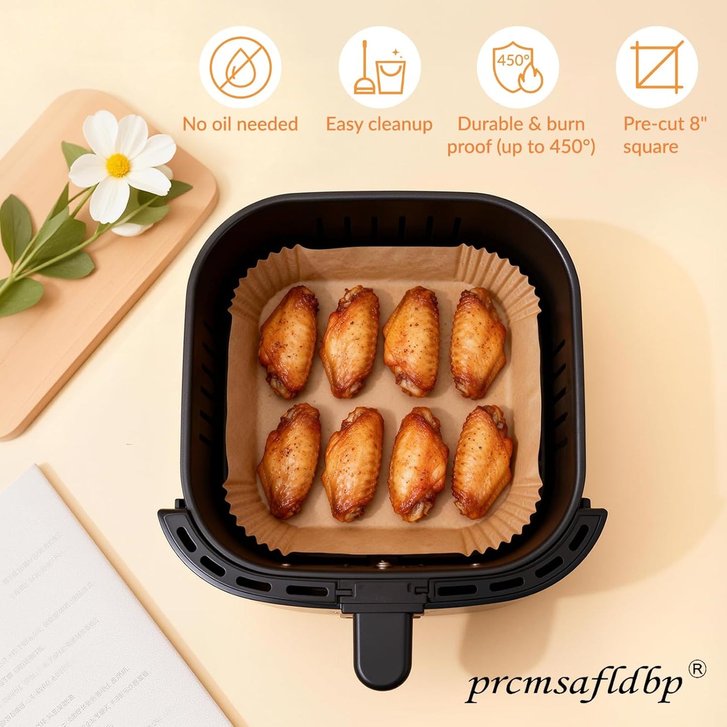 Air Fryer Liners 125 Pcs - 8 Inch Non-Stick Disposable Liners | Heat Resistant Up to 450°F