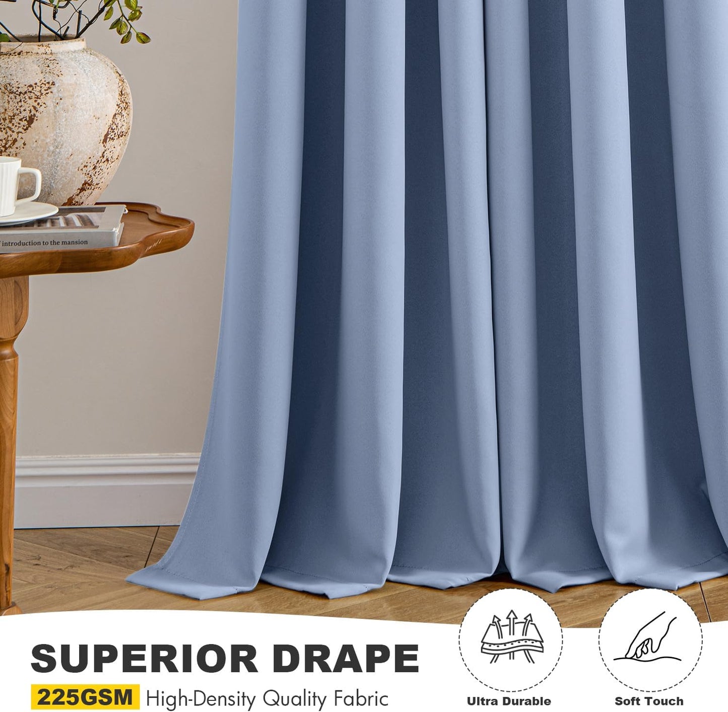 MIULEE Denim Blue Blackout Curtains - Thermal Insulated Room Darkening Drapes | 54 Inches Long, 2 Panels
