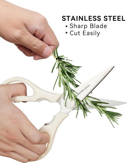 HUNTER.DUAL Heavy Duty Kitchen Scissors - Versatile Poultry Shears for Cutting Chicken, Meat & Vegetables | 8.35 Inch, Cream