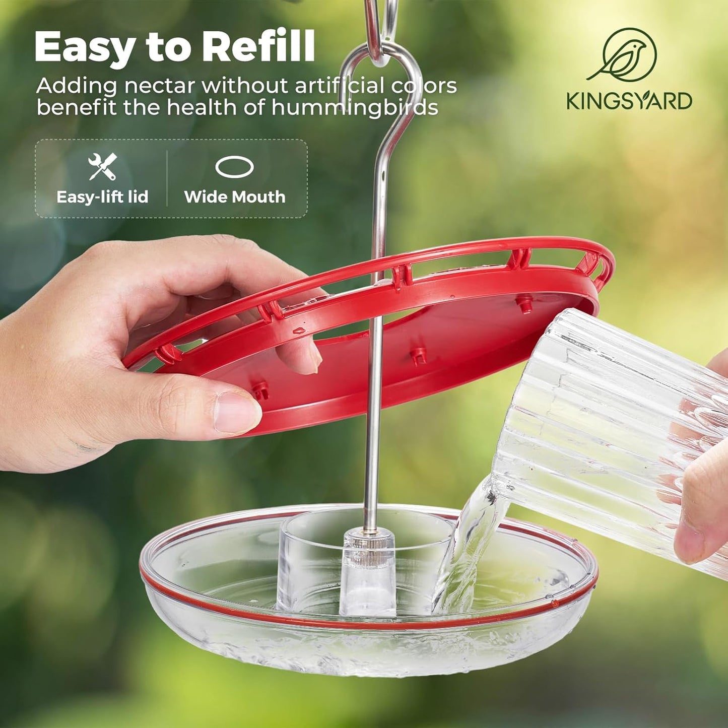 Kingsyard Hummingbird Feeders - 2 Pack 16 OZ with 6 Bee-Proof Ports | Easy to Refill & Clean Garden Décor
